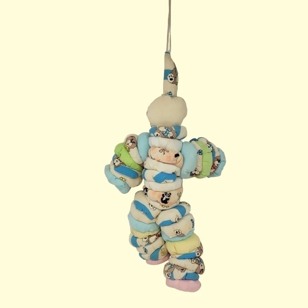 Yoyo Clown Rag Doll Fabric vintage cloth Handmade Toy 15” Rustic Folk Art T55